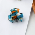3cm small hair claw clip with blue and orange marble pattern acetate finish for women - Cape Blue