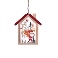 Ciondolo natalizio a forma di casa in legno con Babbo Natale, renna e perla bianca - Babbo Natale