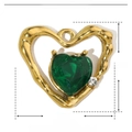 Macro detail of gold heart pendant with green zircon and 18mm by 17mm dimensions - Gold Green Heart (YE178)