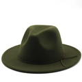 Detail of olive green wool fedora hat featuring a fine leather band and precision stitching - L(58-60cm) / Army Green