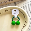 Cute green double-ball hair tie for girls featuring large polished emerald-green spheres - Green Candy Color