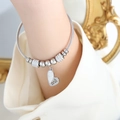 Silver stainless steel heart charm cable bracelet with love engraving and zircon stones - Steel (Z254)