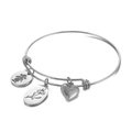 Silver adjustable bangle with heart, girl silhouette, and floral oval charms for women - Steel Color February (KB158043-Z)