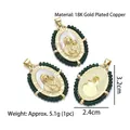 18K gold plated Virgin Mary pendant necklace with decorative green beads on white background - Style F