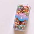 Neon fluorescent kids hair ties set in a transparent box with 60 elastic bands - No. 5 Green Purple Orange