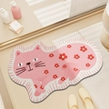 Tapis de bain chat rose avec motifs fleurs rouges et texture pelucheuse absorbante - 40*60cm / Chat Ruby