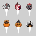 6er-Set Halloween Kuchendekoration mit Comic-Geistern und Kürbis-Motiven für Partys - Halloween Tortenaufsatz Stil A / Set mit verschiedenen Stilen