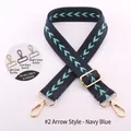 Navy and green arrow pattern adjustable bag strap with gold, silver and gun black buckles - Navy Blue