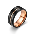 Bague homme 8mm en acier inoxydable brossé noir avec anneau intérieur et rainure en or rose - Taille 7 / Or Rose et Noir