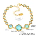 Golden stainless steel chain bracelet with light blue round faceted Czech glass stones - Gold Blue