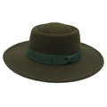 Detailed close-up of dark olive wool felt hat featuring a forest green ribbon and bow - Adult (57-60cm) / Army Green