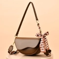 Elegant dark brown saddle bag with silk scarf chain strap and leather shoulder strap - Brown