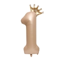 Detail of champagne gold number 1 foil balloon with golden crown for birthday parties - Caramel Crown Number 1