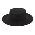 Elegante cappello boater di paglia nera da donna con tesa larga e trama fitta - M (56-58cm) / Nero