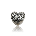Antique silver heart charm with double wing texture and a polished finish - 1pc Wing Heart Bead