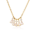 Macro detail of gold necklace with five pear-cut clear stones and round diamond accents - Gold White Zirconia