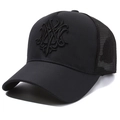 Black trucker hat with 3D embroidery and breathable mesh back for outdoor casual style - Hualang Style (K-91) / Hualang Black with Black Embroidery