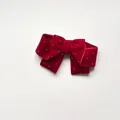 Pasador de pelo con lazo grande de terciopelo rojo y perlas de imitación para niñas - Pinza de Pelo de Terciopelo Granate