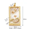 Gold rectangular Moon Tarot card pendant with shell inlay and star crescent pattern - Tarot Moon Shell Inlay