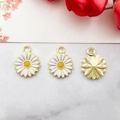 Three golden daisy flower charms with white petals and yellow centers for DIY jewelry - 13x16mm / White