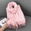 Soft pink imitation cashmere scarf with tassel fringe edges for winter styling - 68x180cm / Light Pink