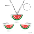 Detailed view of watermelon jewelry set with dimensions for necklace and stud earrings - SE25950ES-Silver Watermelon Set
