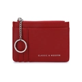 Mini porte-cartes en cuir Saffiano rouge foncé avec porte-clés argenté et poche zippée - Rouge