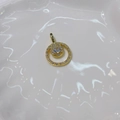 Golden double ring necklace pendant with white round cut zircon crystals on ceramic - Circle