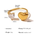 Adjustable 18K gold-plated stainless steel heart ring with zircon and solid heart detail - SR020063/Simple Double Heart Zircon