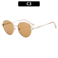 Round gold metal sunglasses with brown lenses and crystal-studded temples - Gold Frame Light Tea Lens