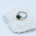 Silver stainless steel ring with square-cut yellow-green zircon on white stone - Silver Base: Aug-Olive Green