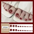Deep red press-on toenails with gold plum blossom pattern, 24 pieces per box set - JY044-G Gold Stamen Red