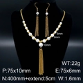 Bohemian stainless steel tassel necklace and earring set with white natural stone beads - Gray and White Texture Tassel Set (KS127268-Z)