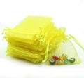 Yellow sheer organza drawstring gift bag with colorful beads on white background - Lemon Yellow; 5x7cm