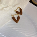 Minimalist heart-shaped gold plated earrings with vintage brown enamel finish - Heart Shape Enamel Hoop Earrings-Brown