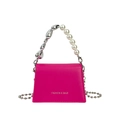 Mini magenta crossbody bag with pearl handle and silver bead chain strap - Rose Red