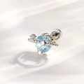Silver planet ear stud with a blue round gemstone and small star charms on white fabric - Blue Planet Shape (A855-2#)