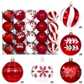 40-teiliges Set 6cm Weihnachtskugeln mit roten und weißen Glitzer-Schneeflocken Mustern - 40er Pack / Rot Weiß