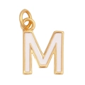 Golden pendant necklace charm with white enamel letter M and a polished metal finish - White - Letter M