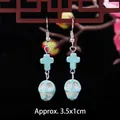 Ethnic style cross and skull turquoise drop earrings with silver hooks for women - 23-Cross Skull