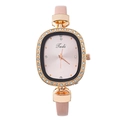 Elegant rose gold quartz watch for women with pink leather strap and diamond-studded bezel - Pink