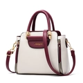 Beige and wine red fashion handbag with adjustable shoulder strap and gold hardware - Wine Red with White
