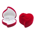 Red heart velvet jewelry box with rose relief for two rings and earrings storage - White / Heart Flower Skewed Double Ring / Red