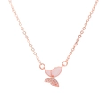 Rose gold butterfly necklace with pink enamel wings and sparkling zircon stone details - Pink Frosted Double Butterfly (玫瑰金7798)