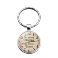 So Many Books So Little Time clock pendant keychain with glass dome and metal ring - Silver Clock Quote
