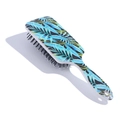 Square black cushion hairbrush featuring blue and green leaf patterns on white background - Green Leaf