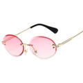 Rimless oval sunglasses with pink gradient lenses and gold metal frames for a trendy look - Gold Frame Pink Gradient