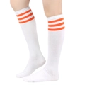 White knee-high cotton socks with three orange stripes and elastic ribbed cuffs - One Size / White/Orange Stripes