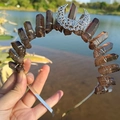 Detail of handmade silver crescent moon crown with natural brown crystal points - Brown