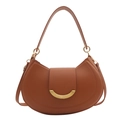 Retro brown crescent saddle bag with gold hardware and adjustable shoulder straps - Dark Brown